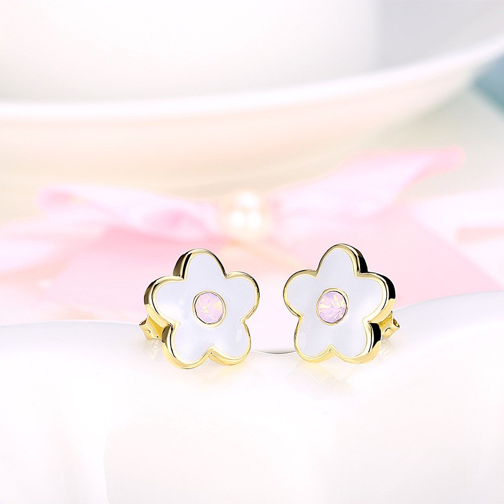 YELLOW CHIMES White Flower High Grade Enamel 18K Gold Plated Austrian Crystal Earrings for Girls and Women