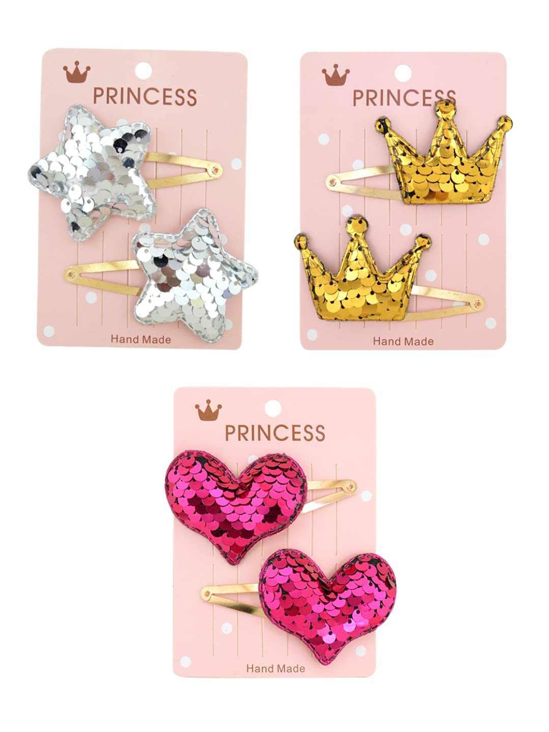 Melbees by Yellow Chimes Combo of Sequins Studded 6 PCS Ponytail Holders Rubber Bands and 3 Pairs Hair Clips Hair Accessories for Kids Girls (Pack of 12), Multi-Color, Medium