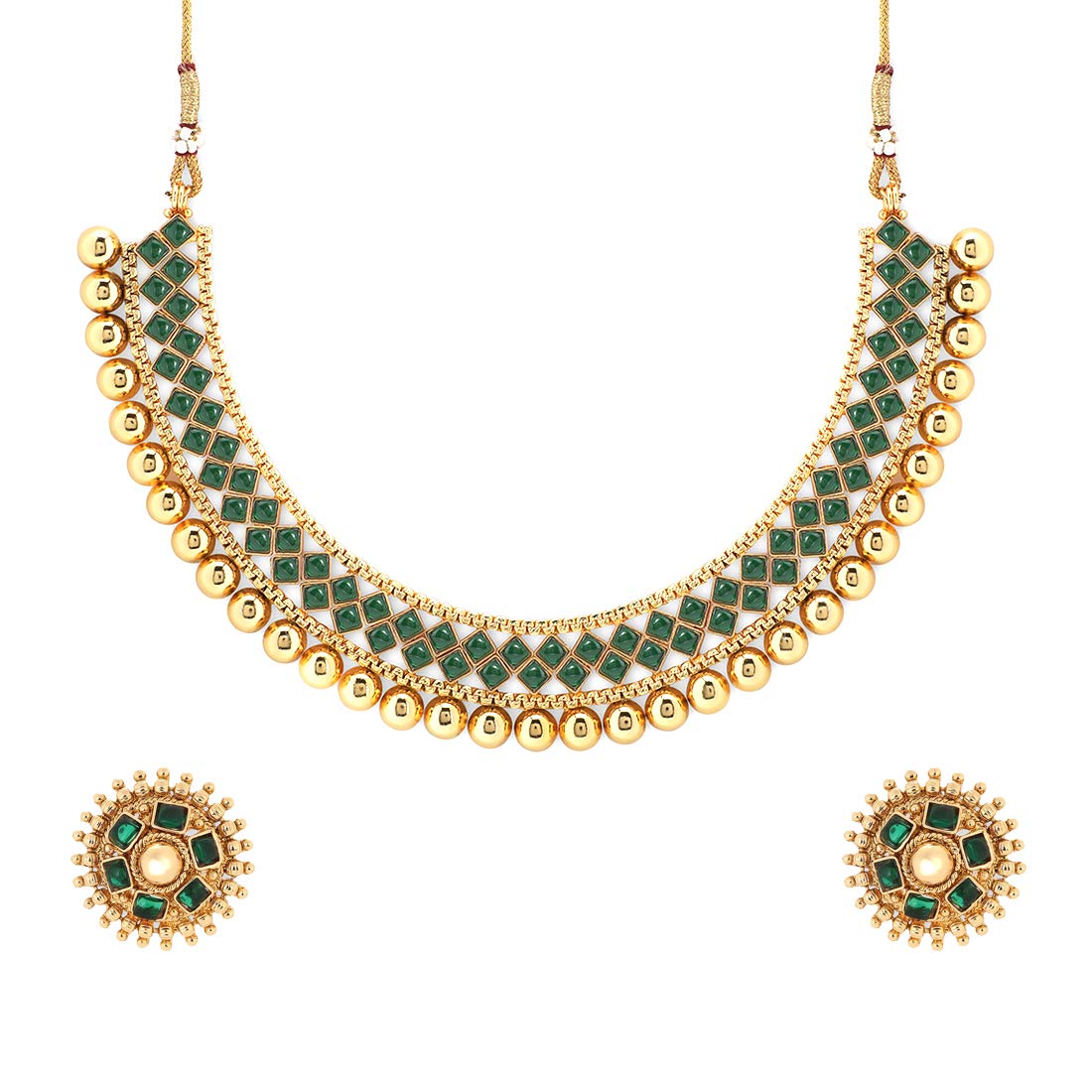 Yellow Chimes Ethnic Handcrafted Jewellery Set Gold Plated Traditional Choker Necklace Set for women & Girls (Green)