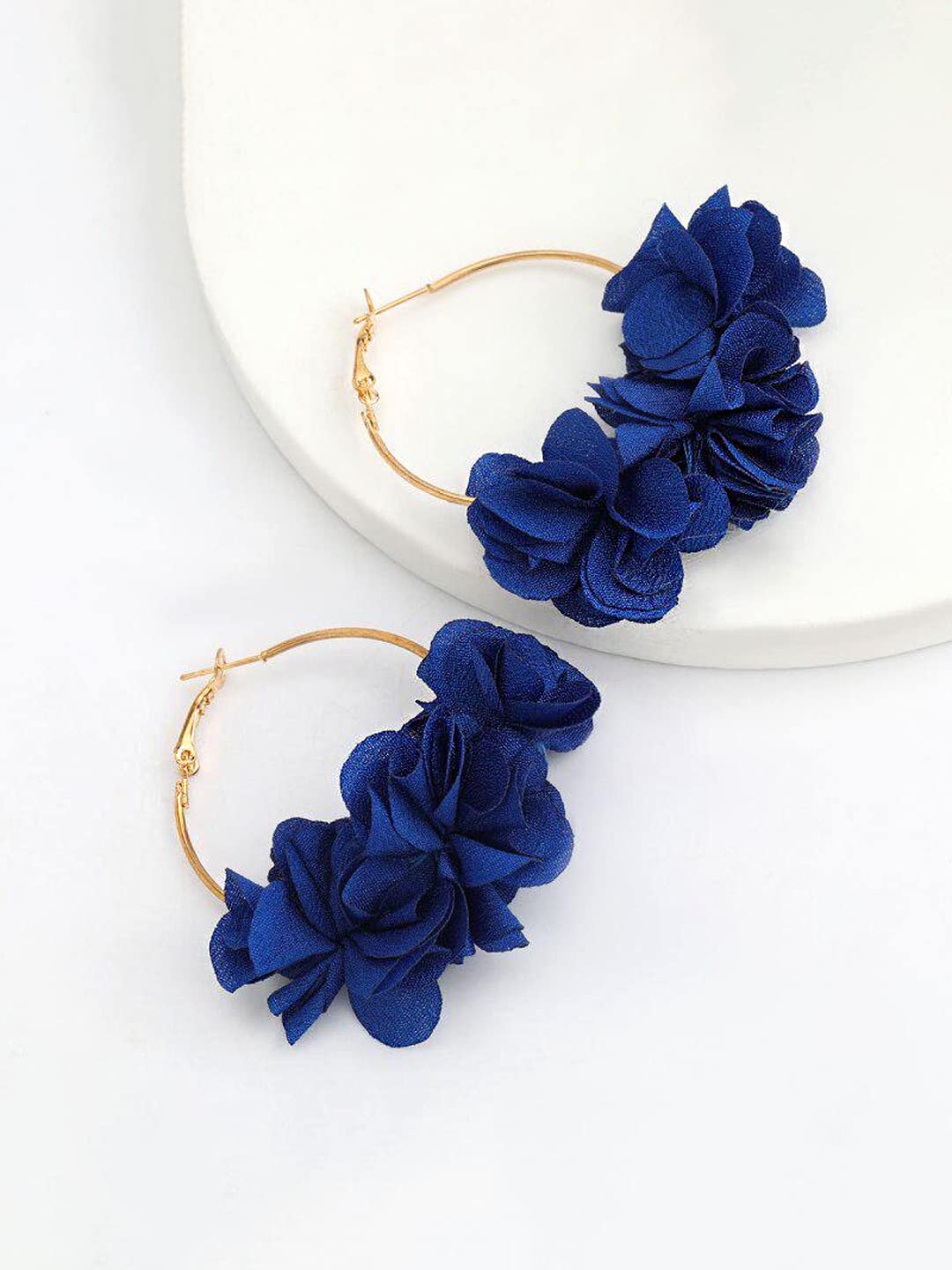 Yellow Chimes Earrings For Women Blue Color Boho Dangle Lace Cloth Mesh Yarn Chiffon Silk Handmade Flower Layered Petal Circel Hoop Jewelry Earrings for Women and Girls