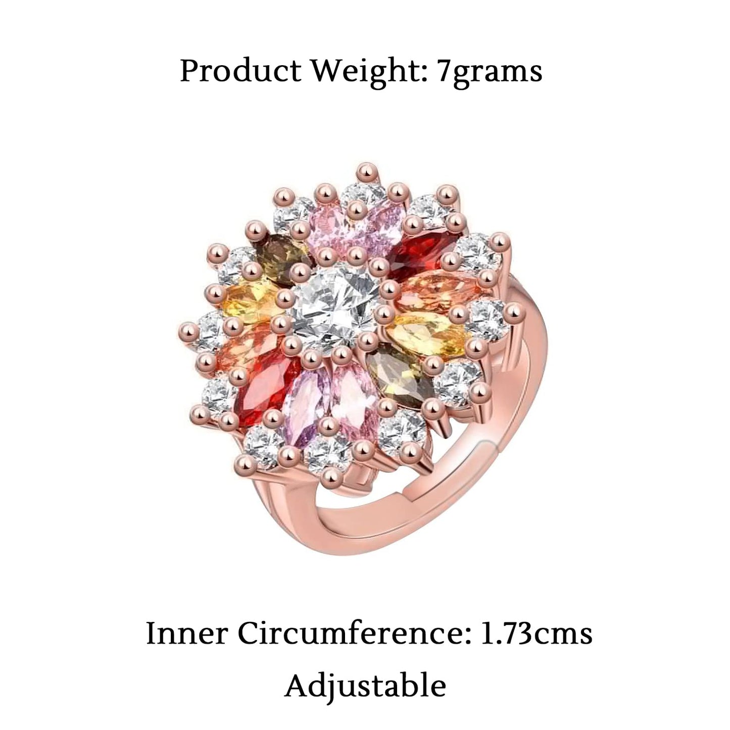 Yellow Chimes Rings for Women Multicolor Floral Ring Sparkling Glamourously Swiss Zircon Multi Color Rose Gold Plated Adjustable Ring for Women and Girls.