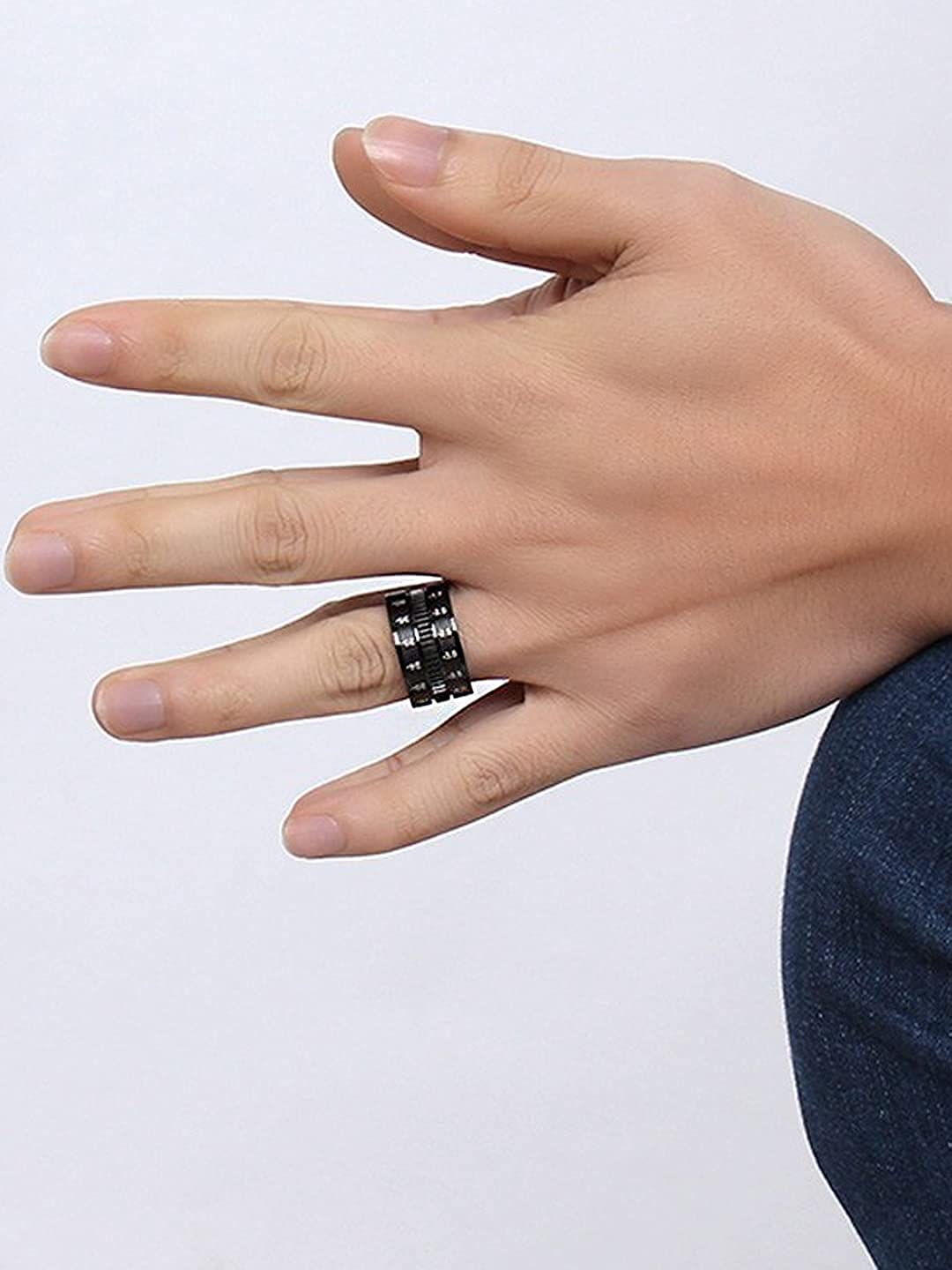 Yellow Chimes Rings for Men Black Spinner Ring Stainless Steel Camera Lens Design Revolving Band Ring for Men and Boys.