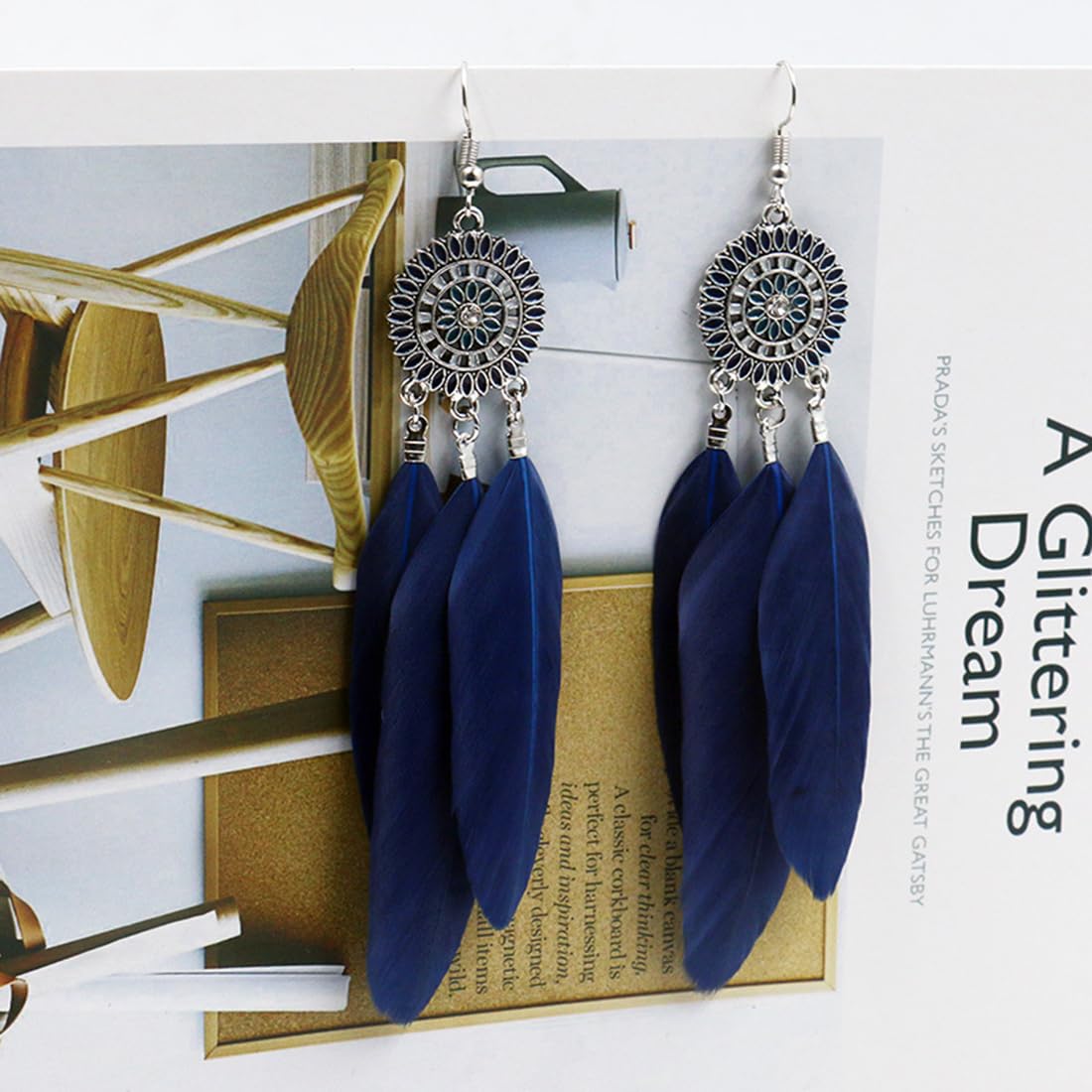 Kairangi Long Earrings for Women Blue Feather Long Tassel Earring for Women and Girls