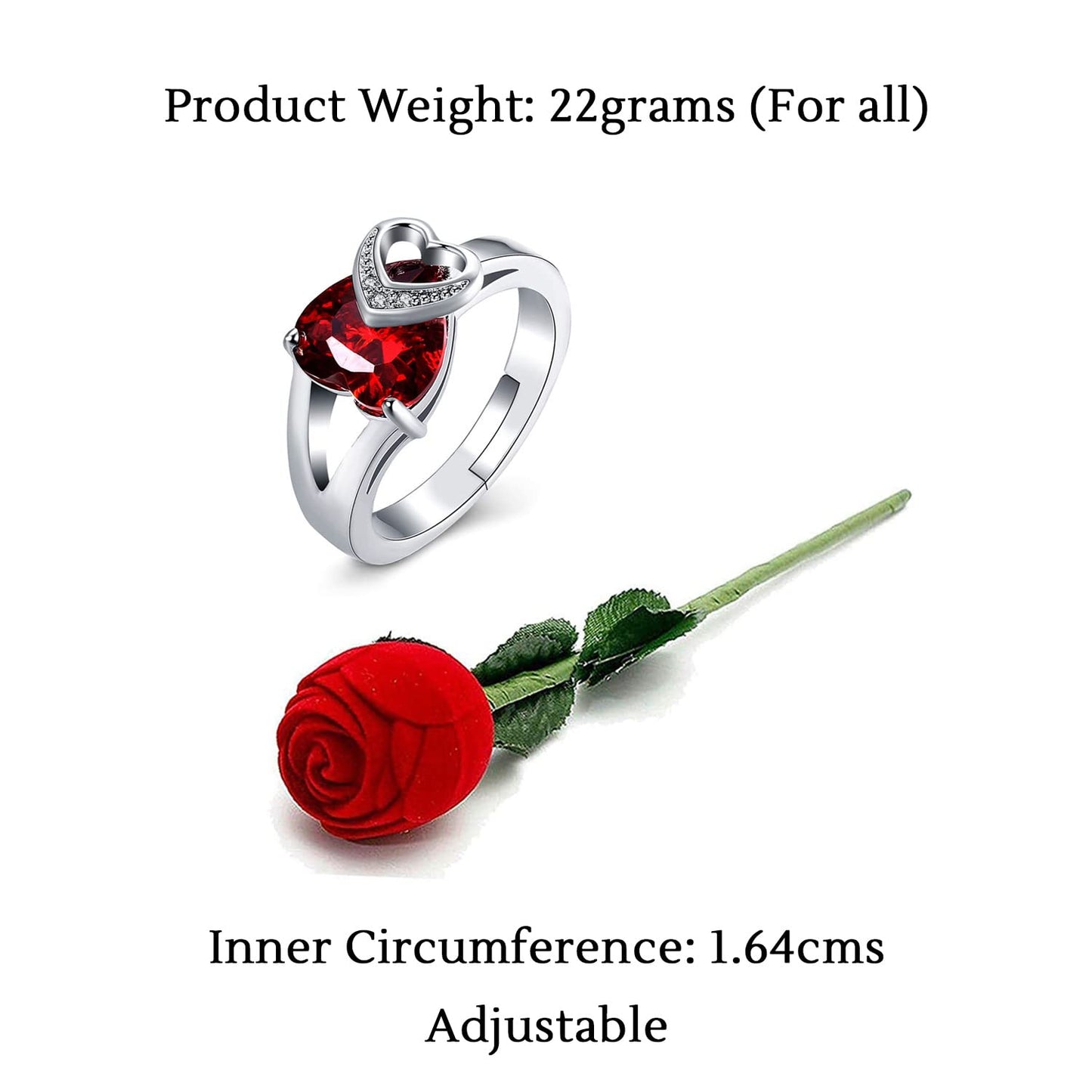 Yellow Chimes Rings for Women Valentines Gift Combo of Dual Red Heart 925 Silver Plated Crystal Ring in Red Velvet Rose Ring Box for Women and Girls(Size US 6)