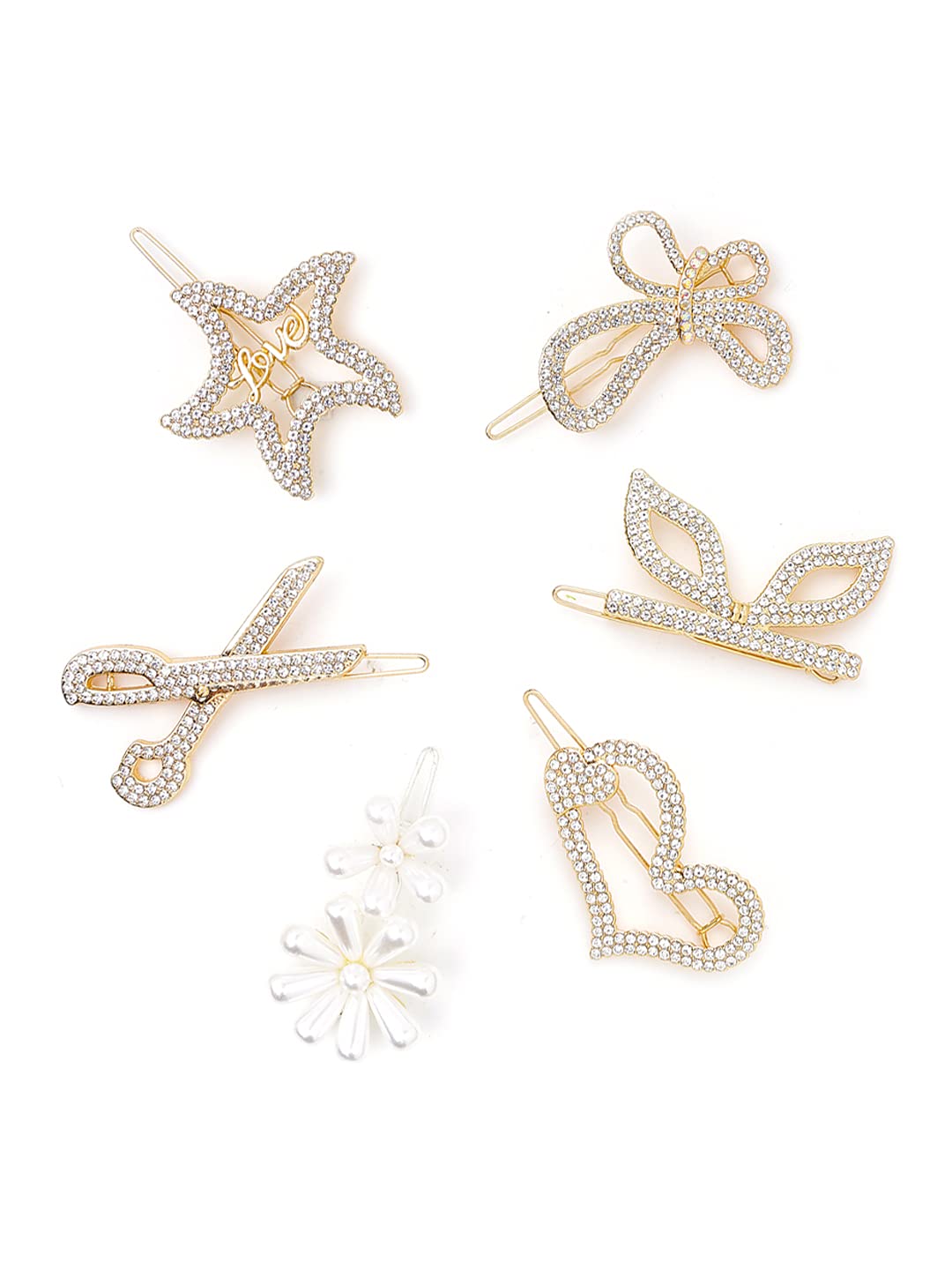 Yellow Chimes Hair Clips for Women Girls Hair Accessories for Women Golden Hair Clip 6 Pcs Hair Clips for Girls Star Bow Hairclips Alligator Clips Hair Pins for Women and Girls Gift For Women & Girls