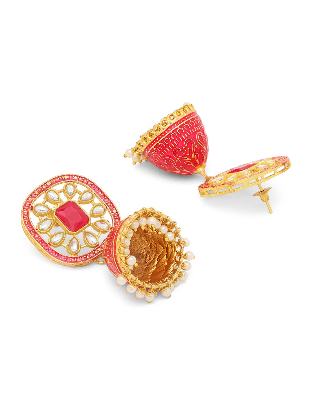 Yellow Chimes Jhumka Earrings for Women Pink Meenakari Jhumka Earrings Traditional Gold Plated Kundan Jhumka/Jhumki Earrings for Women and Girls