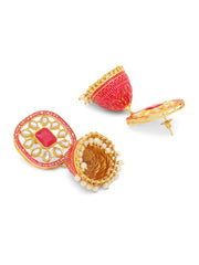 Yellow Chimes Jhumka Earrings for Women Pink Meenakari Jhumka Earrings Traditional Gold Plated Kundan Jhumka/Jhumki Earrings for Women and Girls