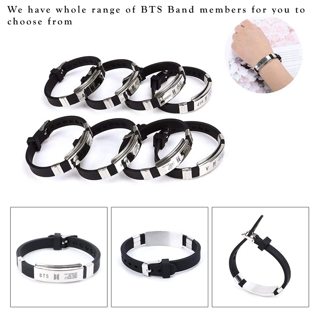 Yellow Chimes Bracelets for Girls and Boys BTS Bracelet for Girls & Boys Silver Toned BTS Band Exquisite Signature VBTS Bracelets | Stainless Steel Silicon Wristband Bracelet