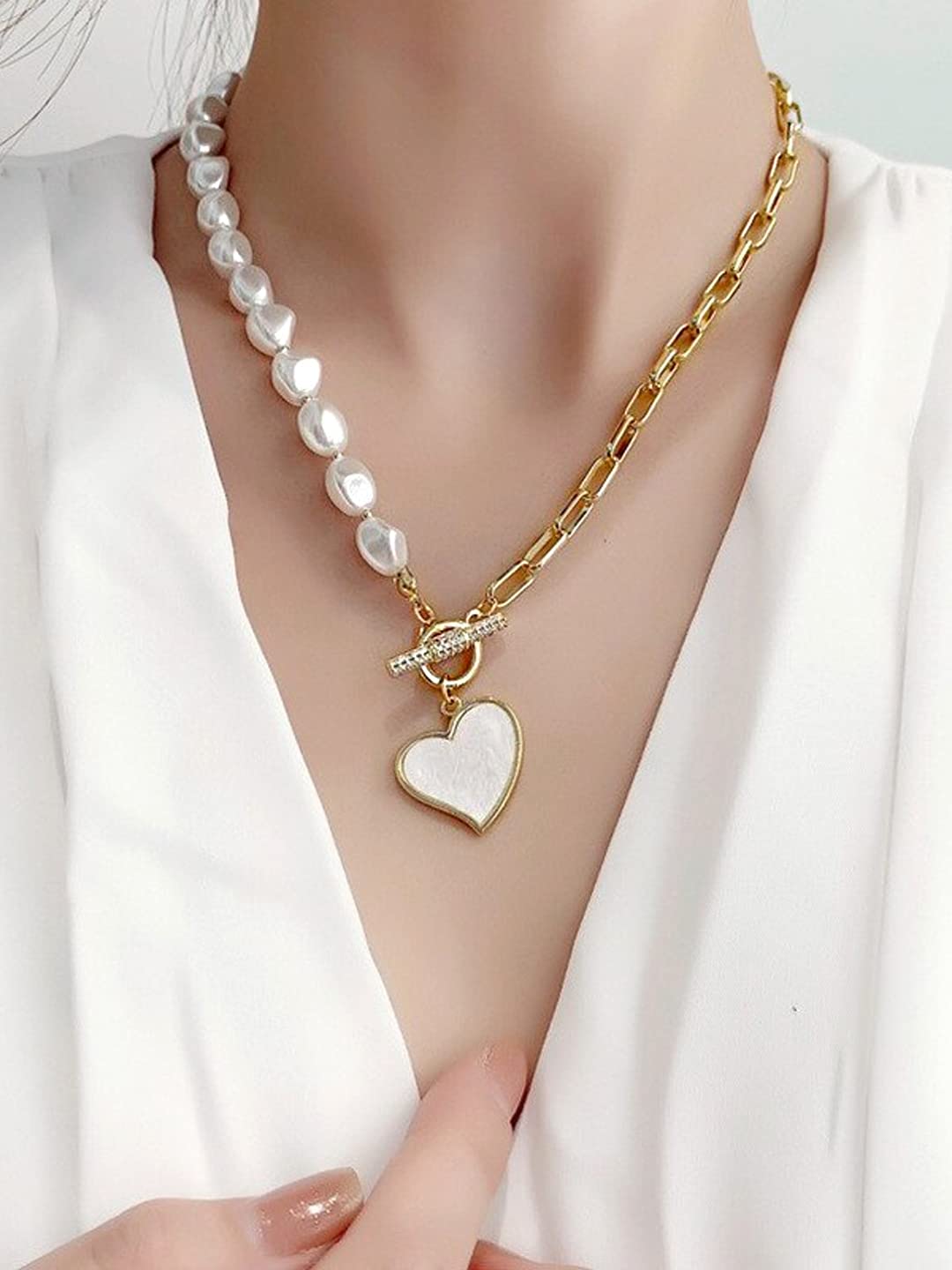 Yellow Chimes Necklace for Women and Girls Pearl Necklace for Women | Gold Plated Heart Charm Choker Necklace for Girls | Birthday Gift for girls and women Anniversary Gift for Wife