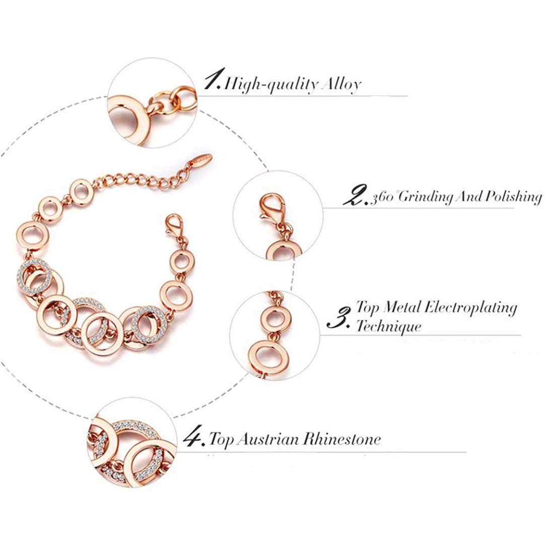 Yellow Chimes Bracelet Earring Set for Women Rose Gold Circles of Love Crystals Combo Earrings Bracelet Set for Women and Girls