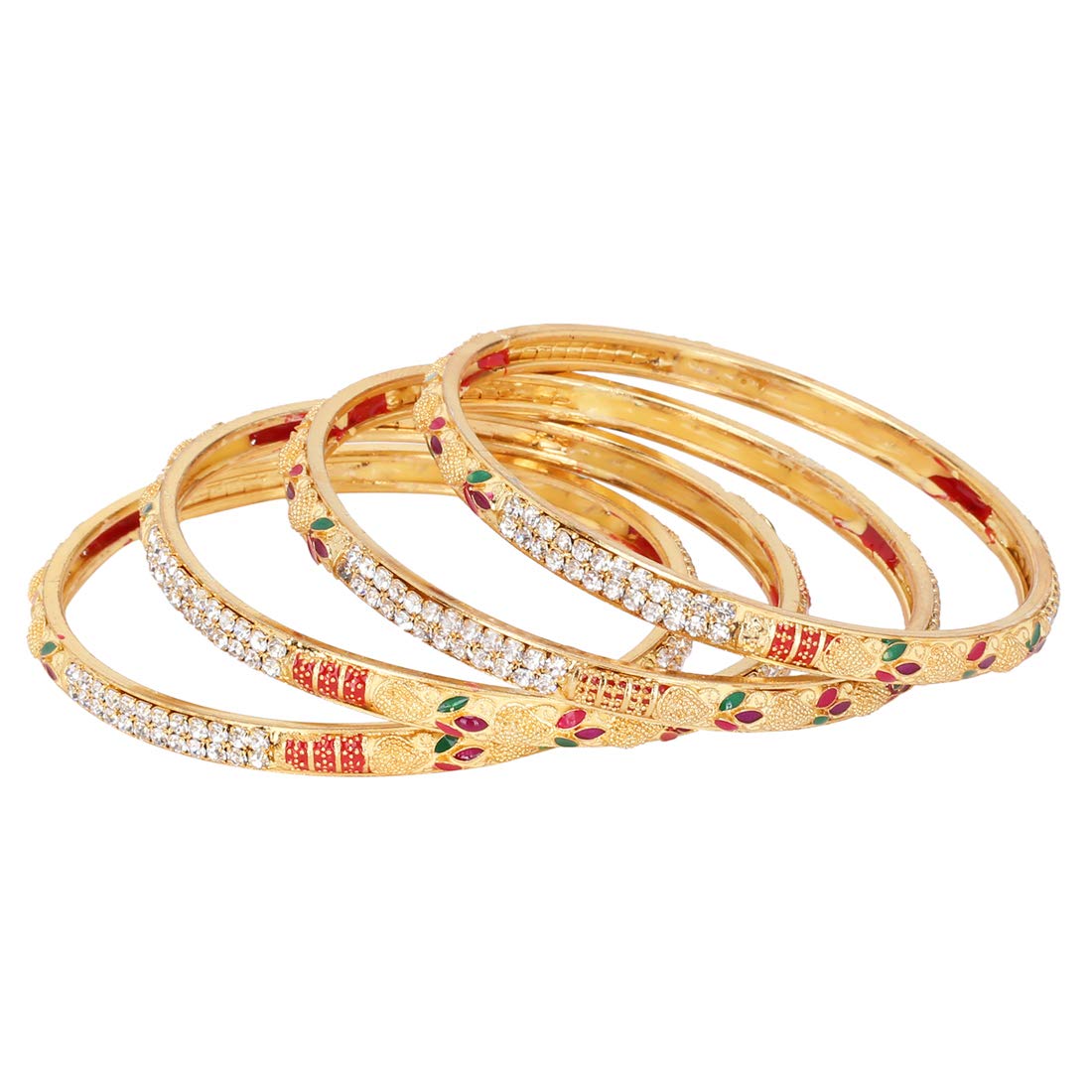 Yellow Chimes Ethnic Design Set of 4 PCs One Gram Gold Crystal Studded Handcrafted Meenakari Traditional Bangle Set for Women & Girls (2.6)