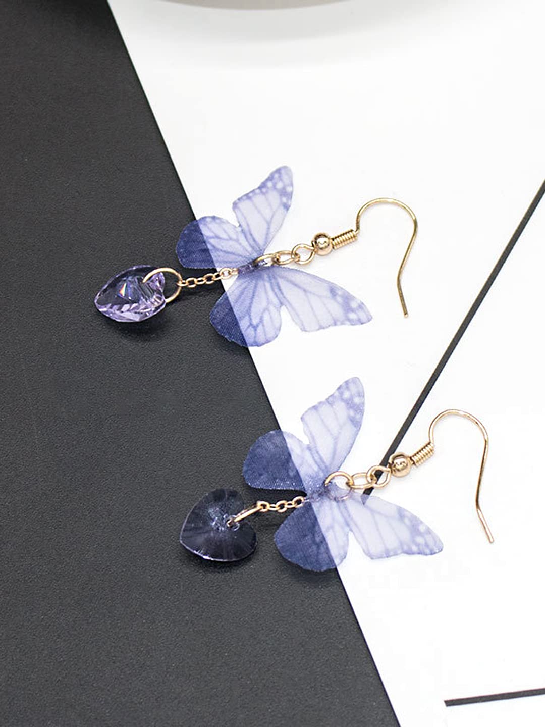 Yellow Chimes Earrings For Women Blue Butterfly Attached Heart Hanging Drop Dangle Earrings For Women and Girls Valentine Gift for Girls