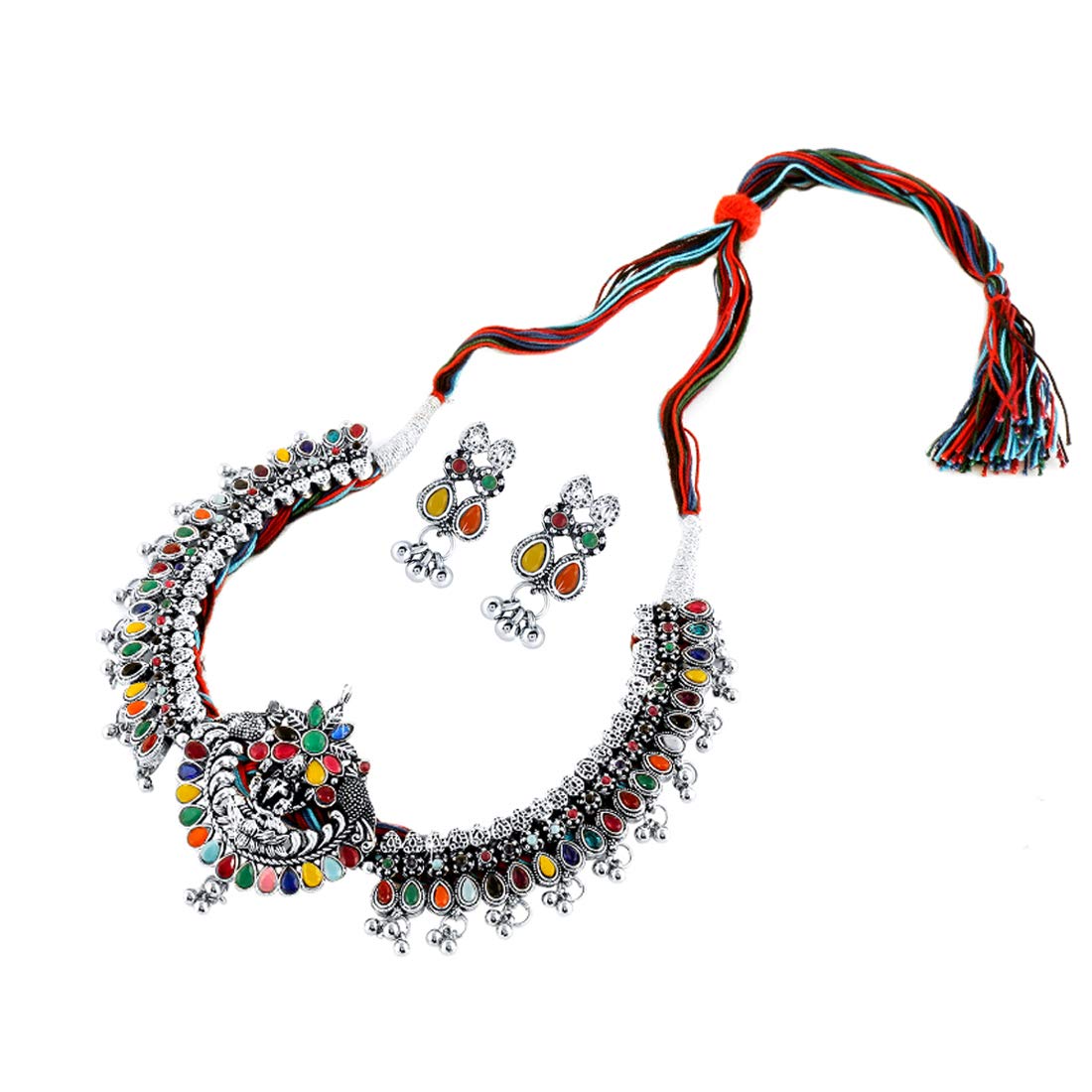 Yellow Chimes Oxidized Silver Classic Designer Traditional Choker Necklace Set with Earrings Oxidized Jewellery Sets for Women and Girls