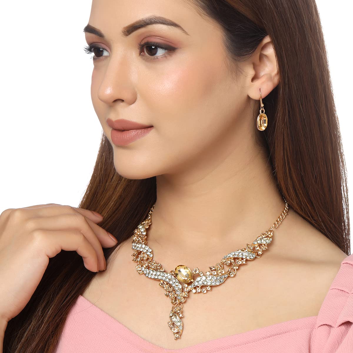 Yellow Chimes Jewellery Set For Women Gold Plated Crystal Studded Necklace Set For Women and Girls