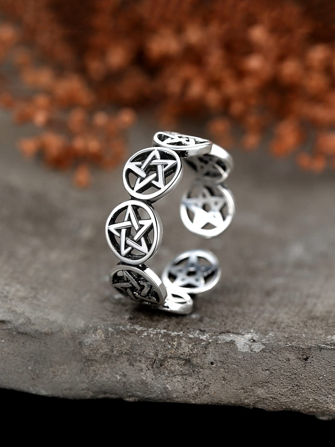 Yellow Chimes Rings for Women Silver Toned Star Symbol Ring Steel Adjustable Finger Ring for Men and Women.