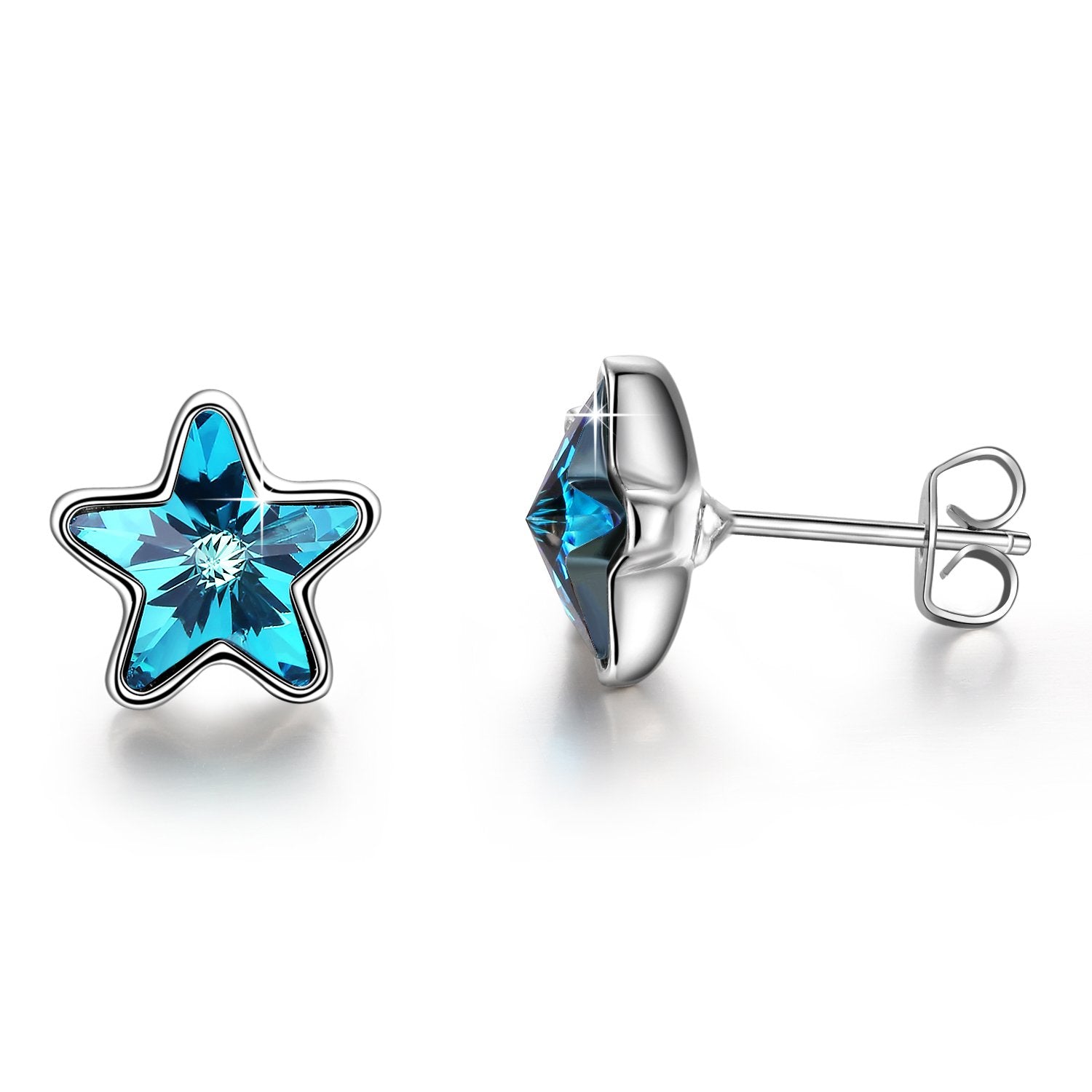 Yellow Chimes Crystal from Swarovski Designer Blue Star Crystal Earrings for Women and Girls