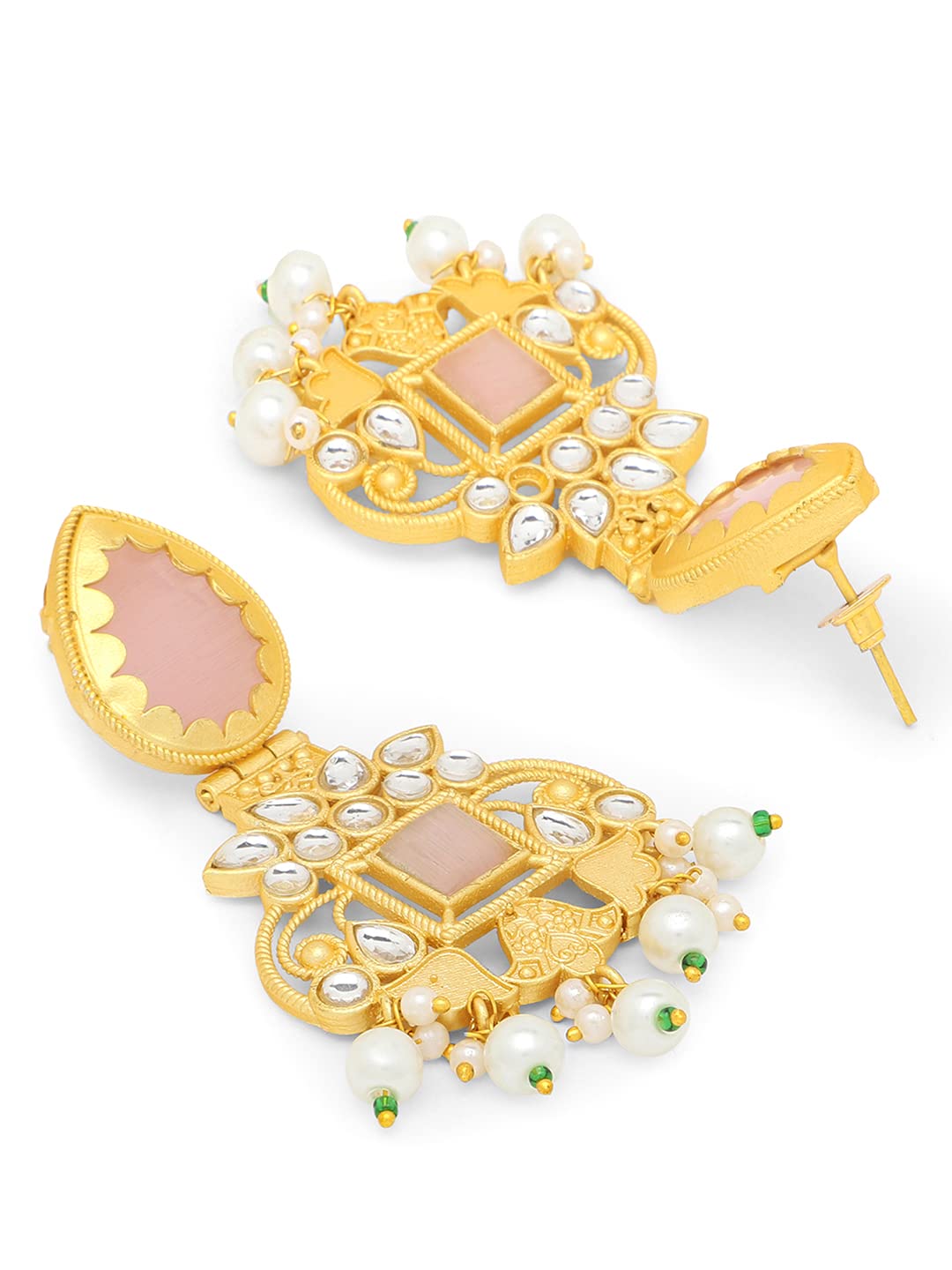 Yellow Chimes Drop Earrings for Women Traditional Gold Plated Studded Pink Stone Ethnic Dangler Drop Earrings for Women and Girls