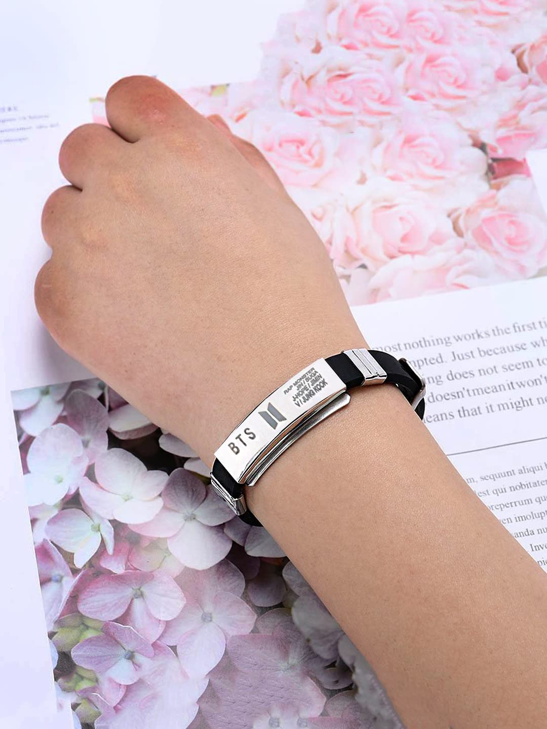 Yellow Chimes Bracelets for Girls and Boys BTS Bracelet for Girls & Boys Silver Toned BTS Band Exquisite Signature BTS Bracelets | Stainless Steel Silicon Wristband Bracelet