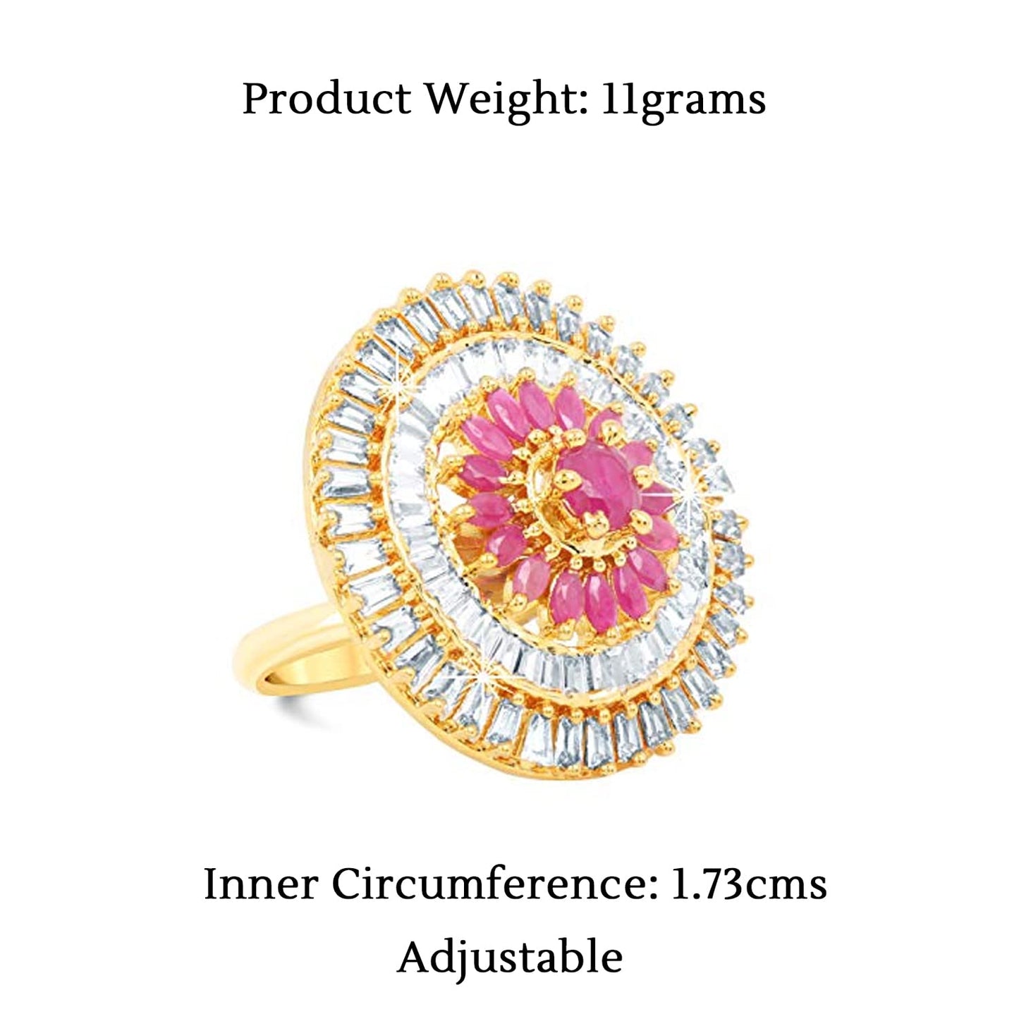 Yellow Chimes Rings for Women American Diamond Ring White AD-Studded Adjustable Floral Finger Ring For Women And Girls (RG 3, Adjustable)