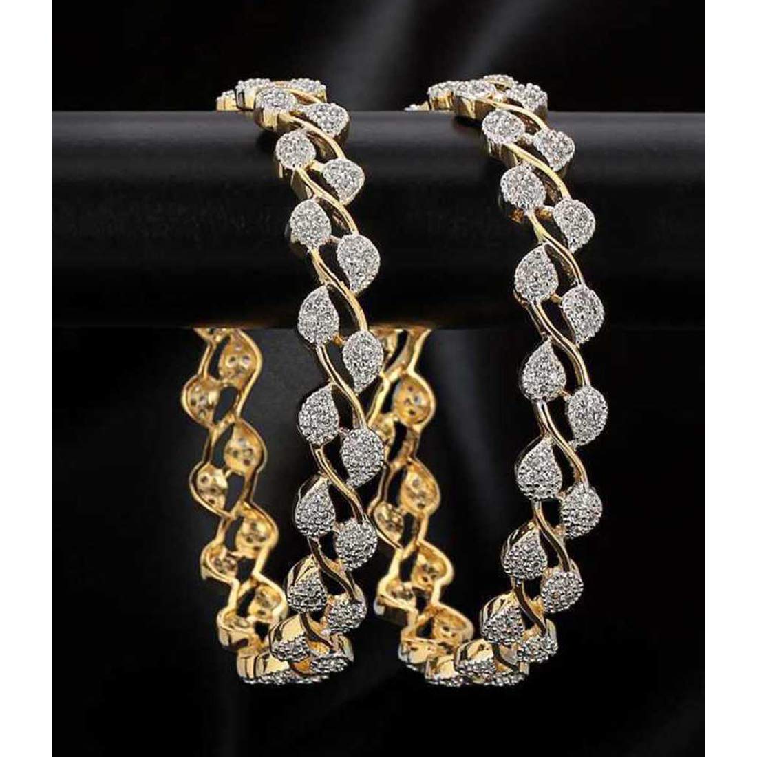 Yellow Chimes Pair of 2 Pcs Exclusive Bestselling Floral American AAA Crystal Traditional Bangles for Women