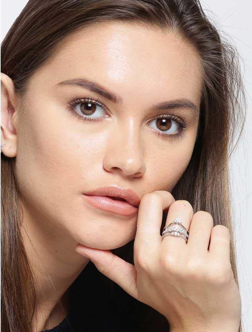 Yellow Chimes Exclusive Platinum Plated Swarovski Crystal Queen Layered Valentine Gift Eternity Ring for Women