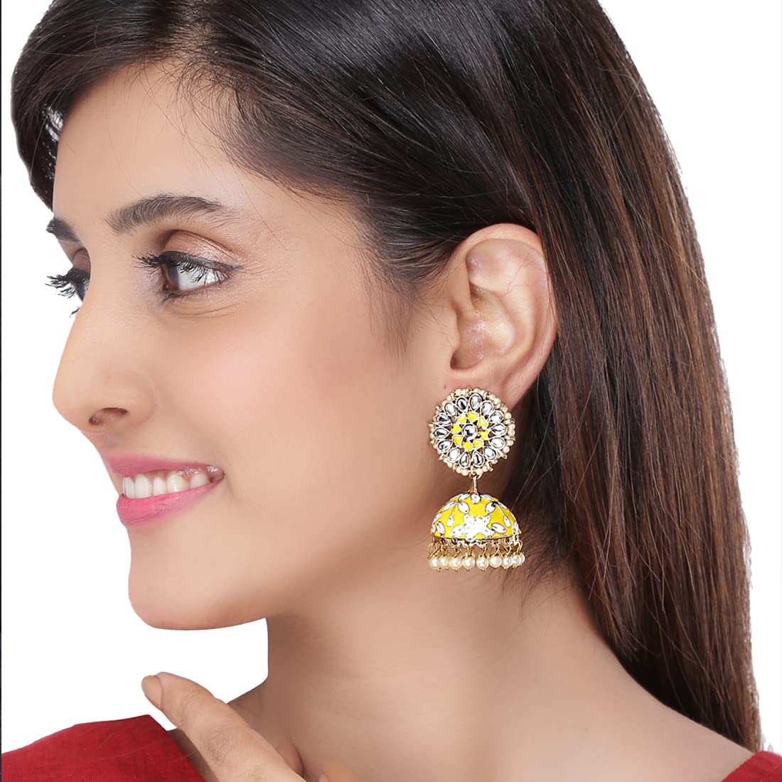 Kairangi Meenakari Jhumka Earrings for Women Meenakari Handcrafted Gold Plated Traditional Yellow Jhumka/Jhumki Earrings for Women and Girls.