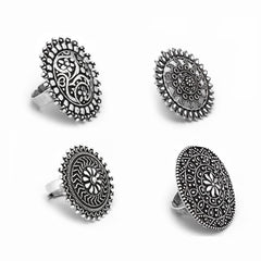 Yellow Chimes Rings for Women and Girls | Traditional Silver Oxidised Ring Set | Floral Combo for Women | Accessories Jewellery for Women | Birthday Gift for Girls and Women Anniversary Gift for Wife