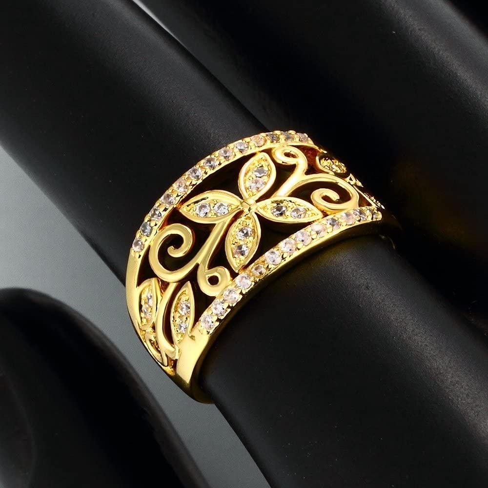 Gold Stainless Steel Flower Heart-Shaped Initial Ring Adjustable Exquisite  Stylish Women's Letter Jewelry - Walmart.com