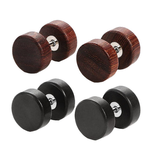 Yellow Chimes Combo of 2 Pairs Black Brown Natural Wood Stud Earrings for Men and Women, Medium (Model: YCFJER-454WOD-C-MC)