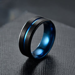 Yellow Chimes Rings for Men 2 pcs Stainless Steel Black and Blue Stainless Steel Band Designed Rings for Men and Boys
