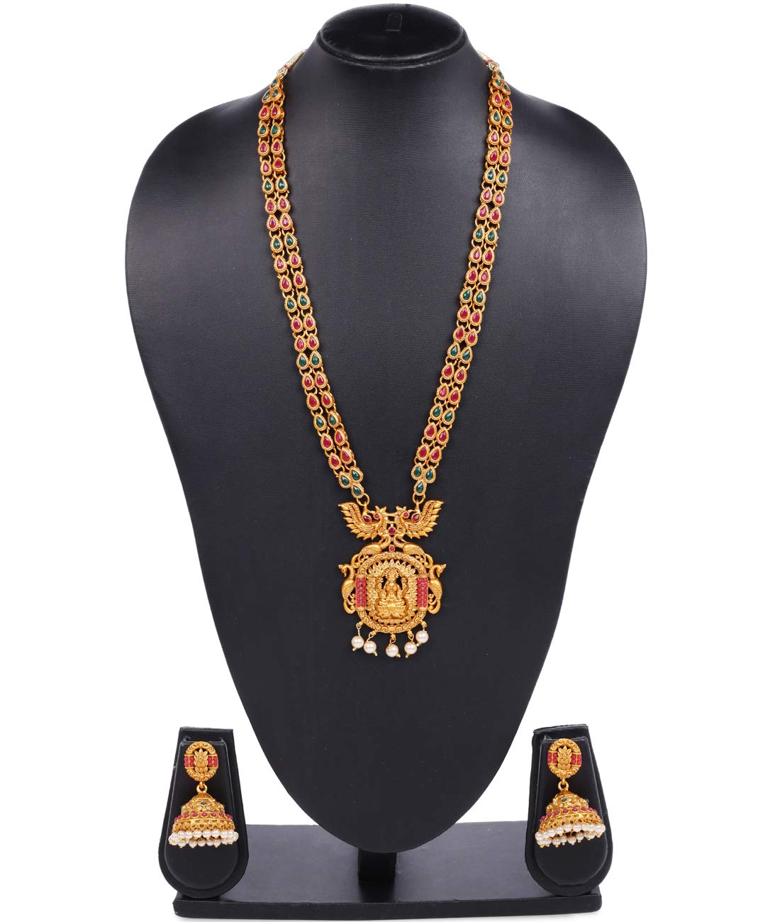 Yellow Chimes Traditional Jewellery set for Women Ethnic Temple Jewellery Set Gold Plated Jewelry Set Traditional Long Haram Necklace Set for Women and Girls