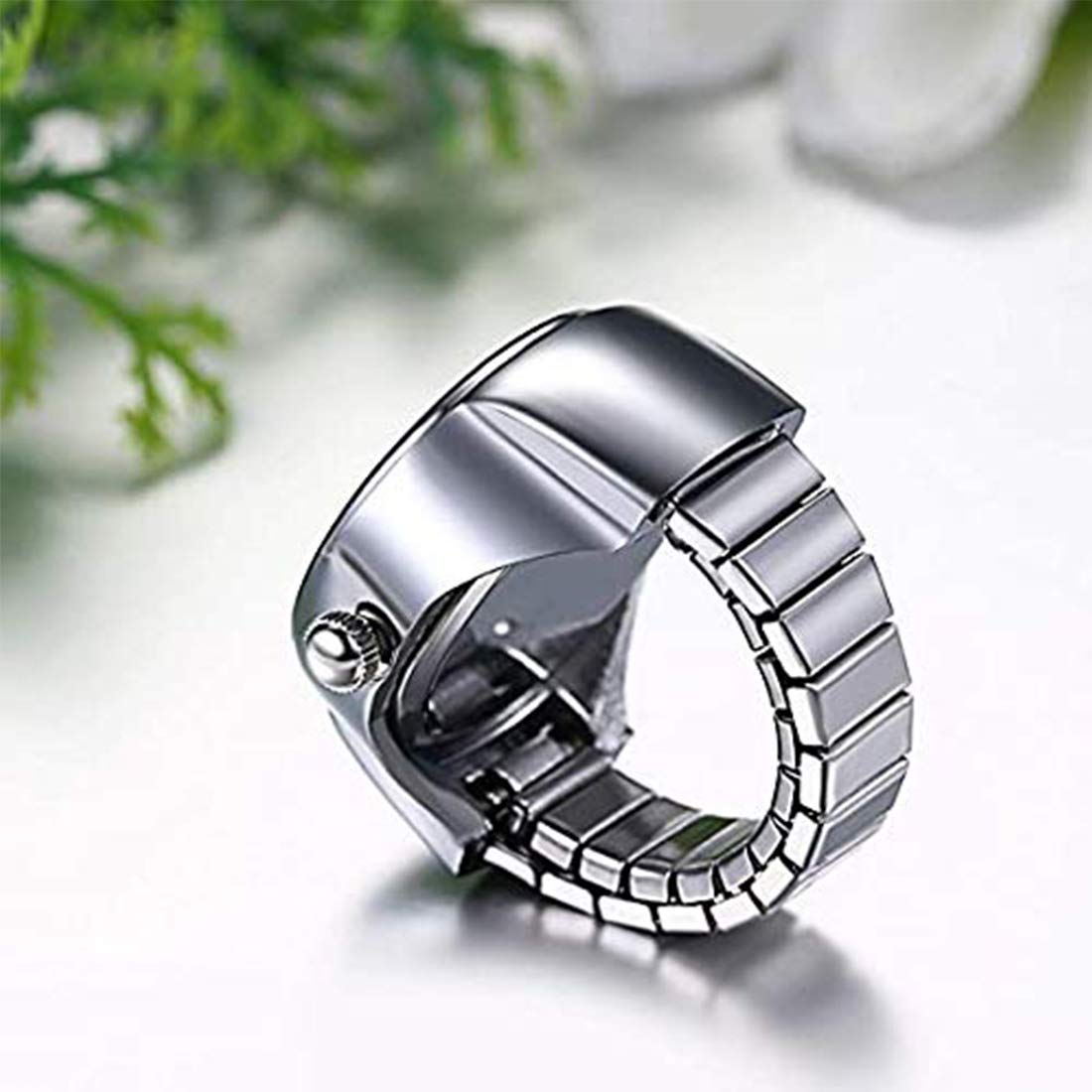 Yellow Chimes Rings for Women Stainless Steel Purple Dial Analog Watch Ring Stretchable Ring Watch for Women and Girls.
