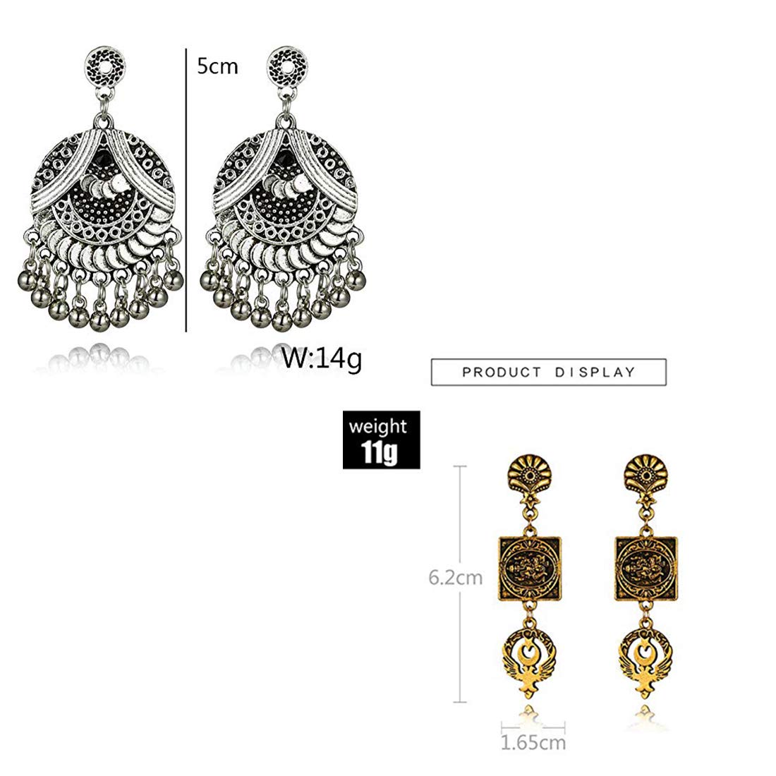 Yellow Chimes Oxidized Silver Combo 3 Pairs Unique Ganesha Design Traditional Chandbali Earrings For Women & Girls