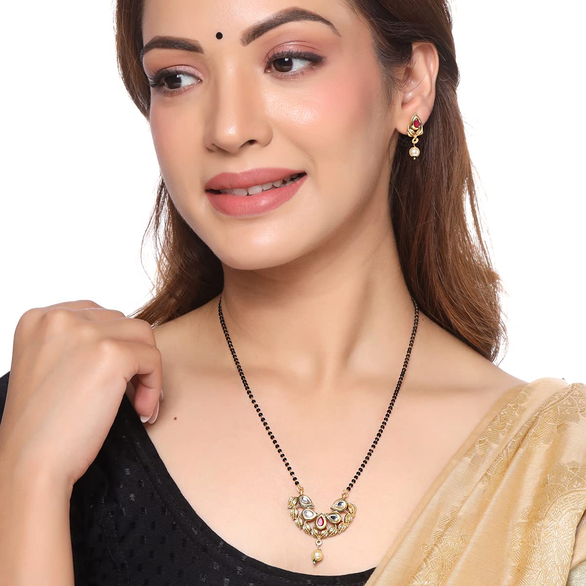 Yellow Chimes Mangalsutra for Women Traditional Black Beads Mangalsutra | Gold Plated Mangalsutra | Nallapusalu Chains for Women| Anniversary Gift for Wife Birthday Gift for Women & Girls