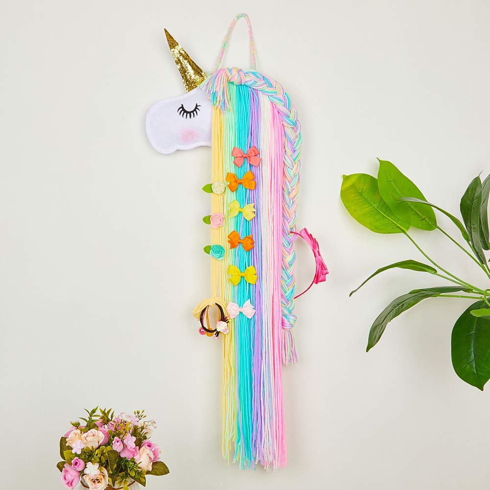 Melbees by Yellow Chimes Hair Clips Holder for Women Unicorn Hair Clips Holder Rainbow Yarn Tassels Hair Bows Storage Hair Accessories Organizer Theme Decorations for Kids Girls Hair Accessories.