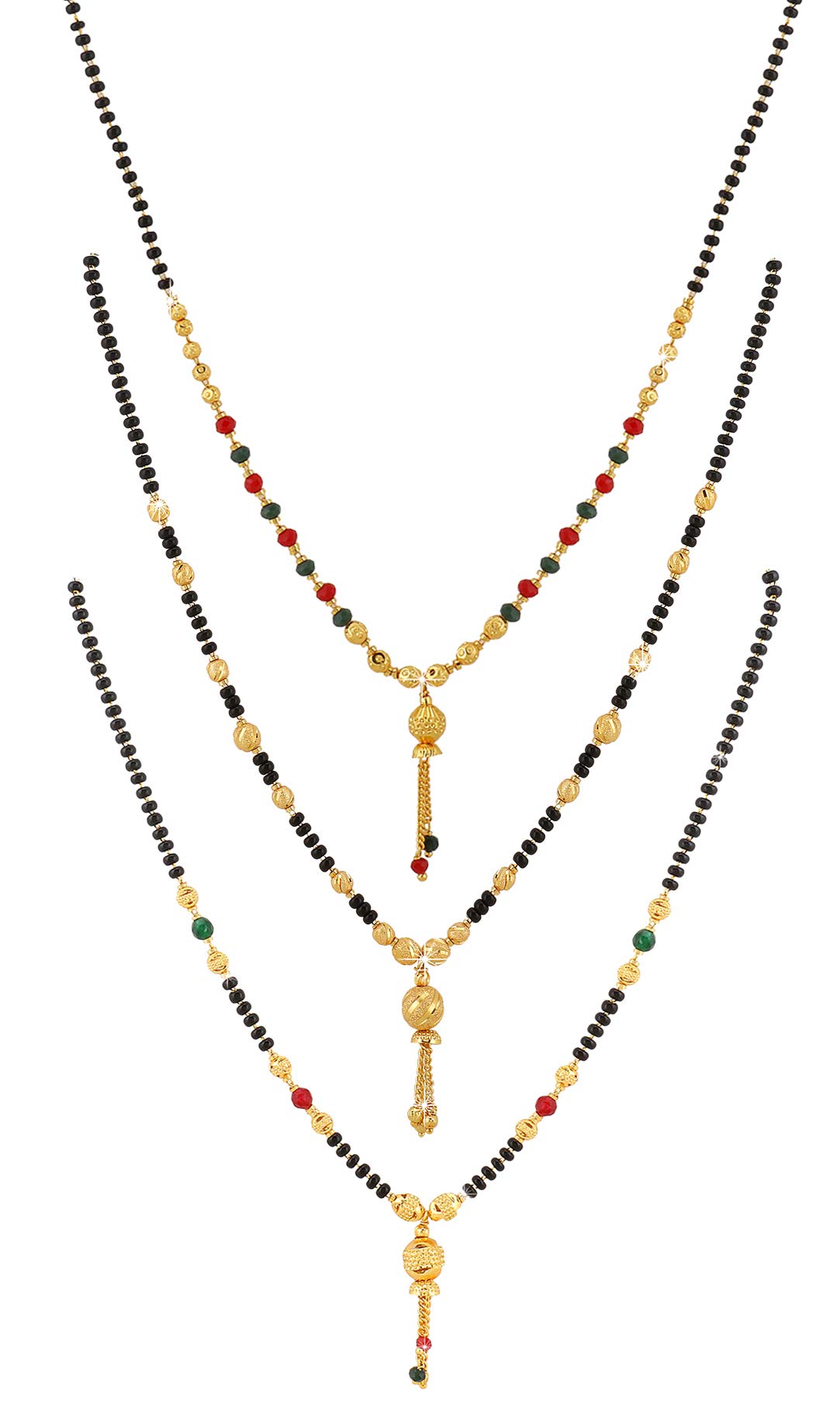 Yellow Chimes Combo of 3 PCs Ethnic Traditional Gold Plated Black Beads Mangalsutra Pendant Necklace for Women and Girls