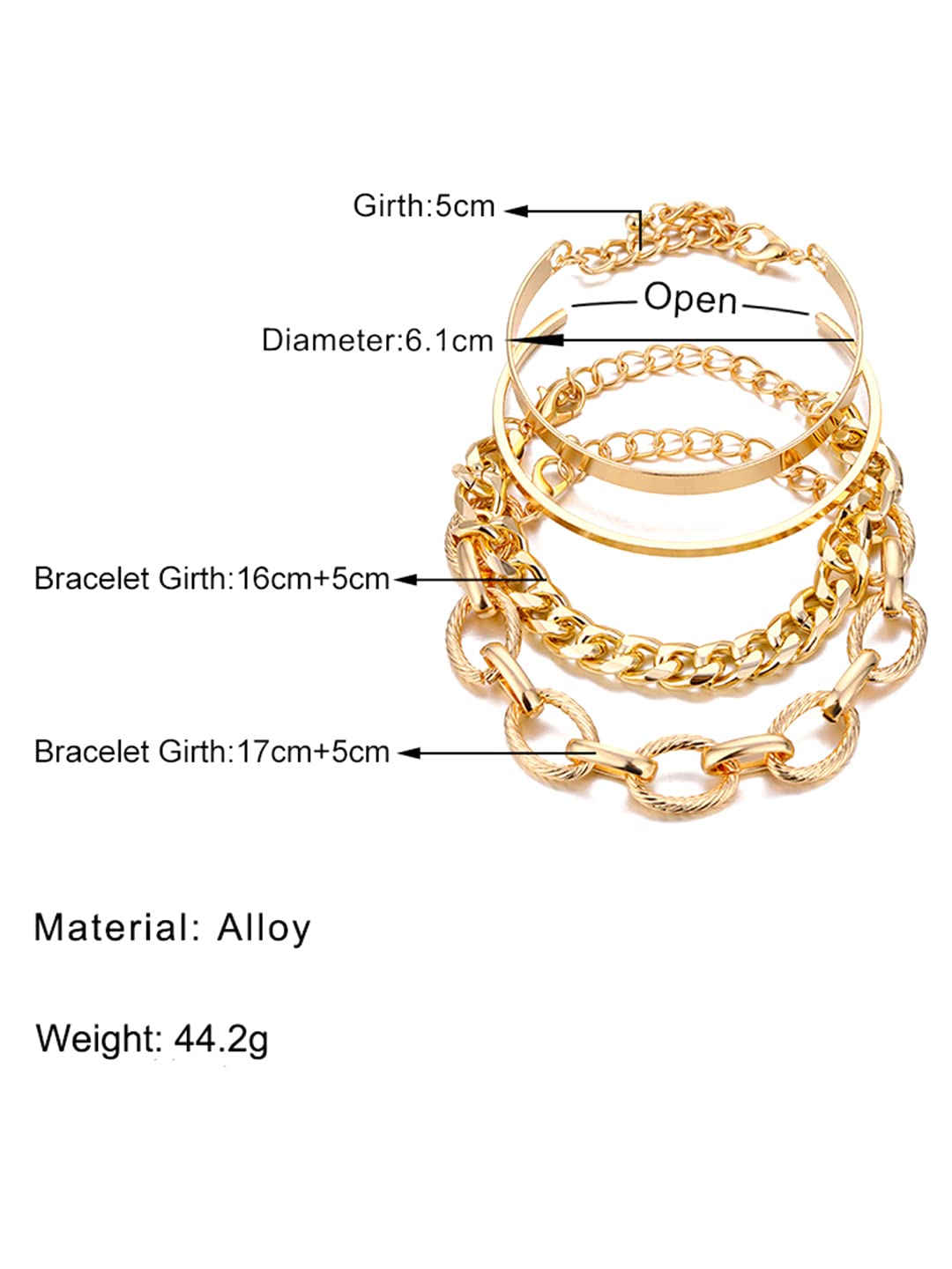 Yellow Chimes Combo Bracelets for Women Gold Plated 4 Pcs Chain Bracelet Set For Women and Girls