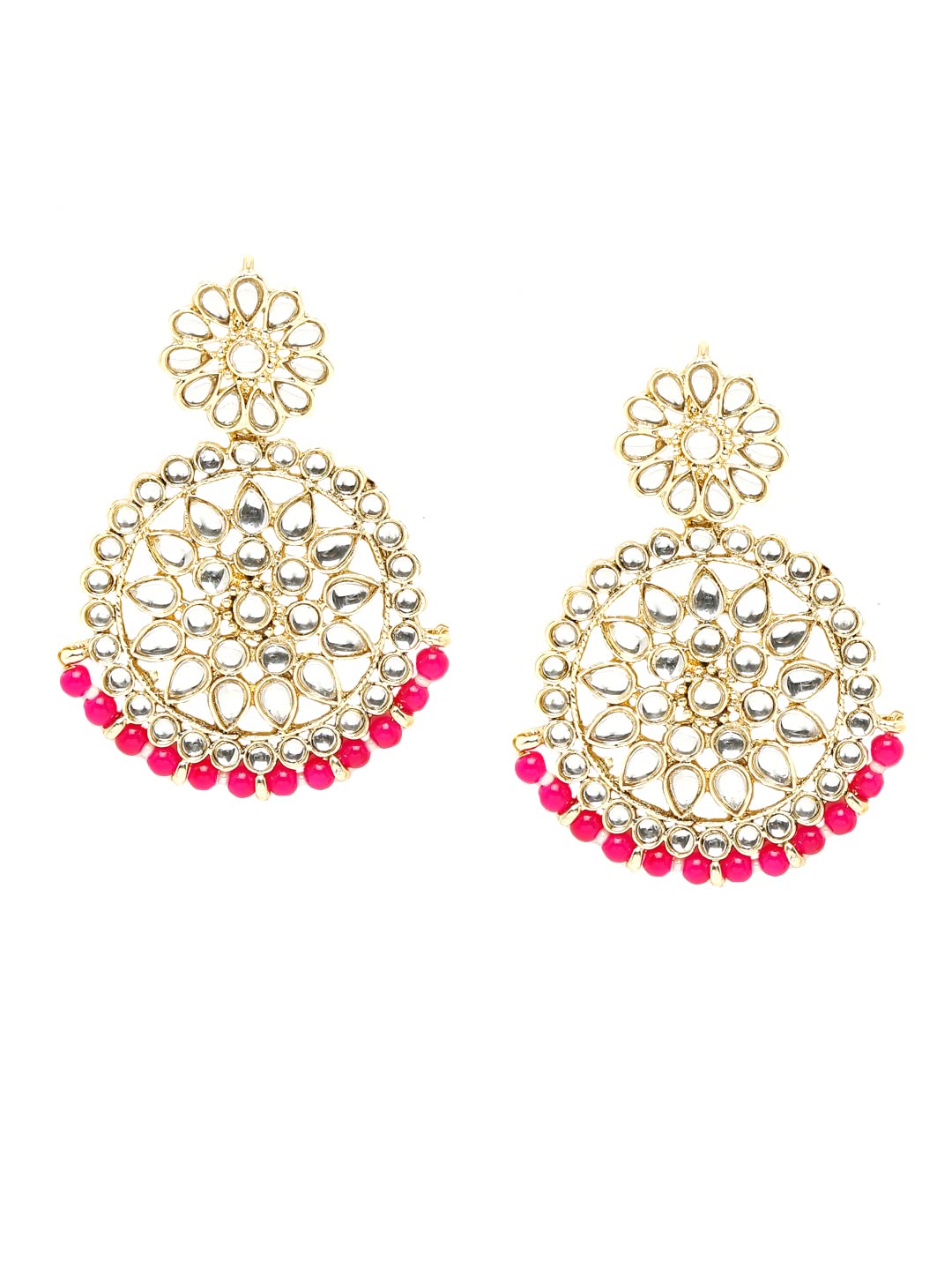 Yellow Chimes Chandbali Earrings for Women Gold Plated Kundan Studded Pink Pearl Drop Earrings For Women And Girls