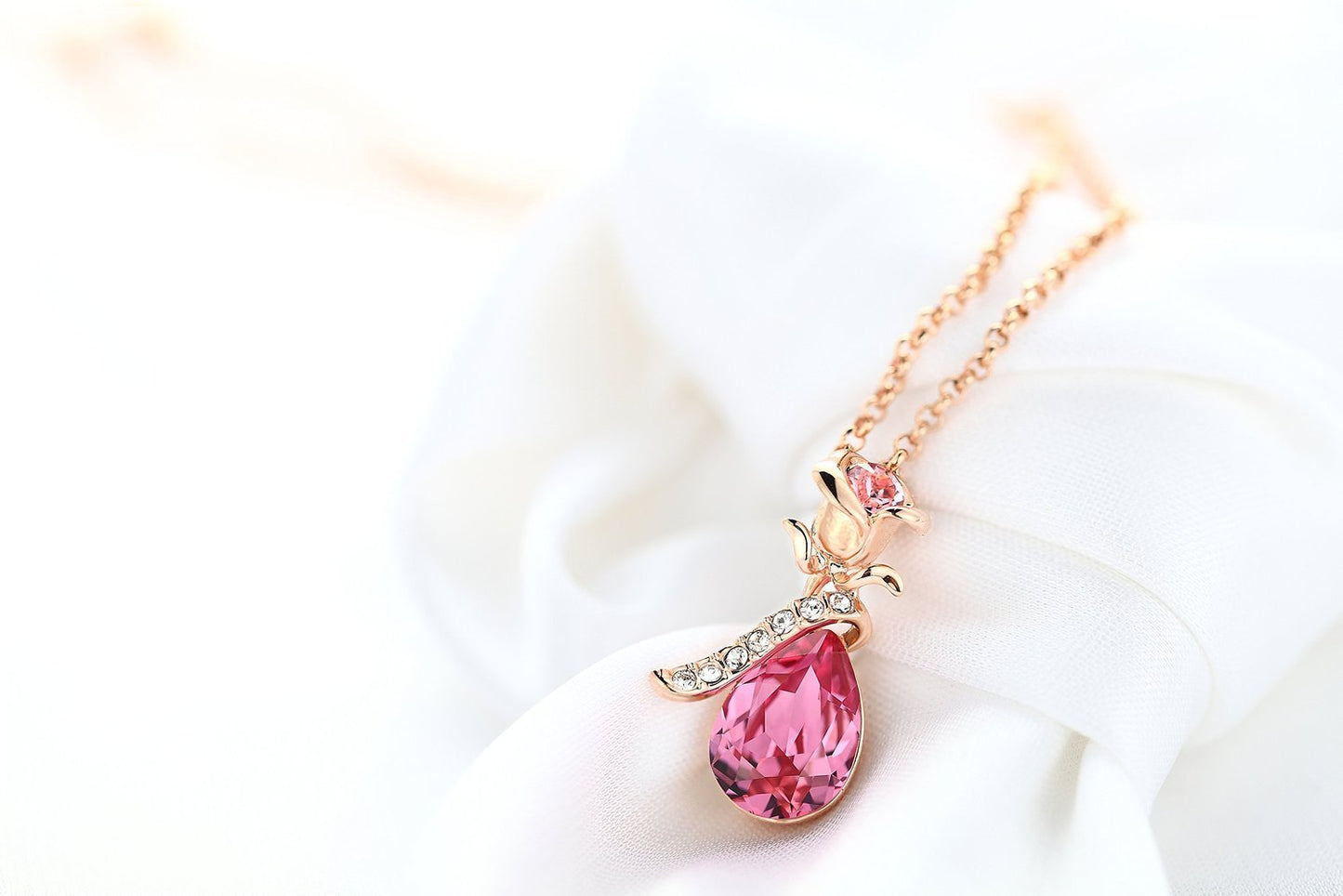 Yellow Chimes Pendant for Women and Girls Pink Crystals from Swarovski Pendant Rose Gold Plated | Floral Shaped Pendant for Girls | Birthday Anniversary Gift for Wife Birthday Gift for girls and women