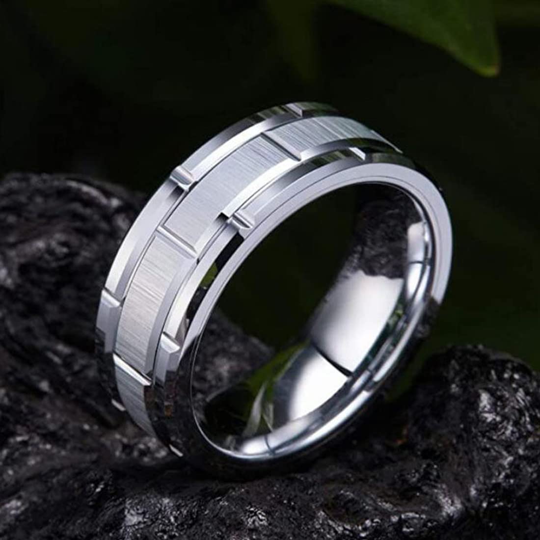 Yellow Chimes Silver Rings For Men | Pack of 1 Stainless Steel Grey Men Ring | Brick Design Grey Finger Ring for Boys | Ideal Gift For Men and Boys