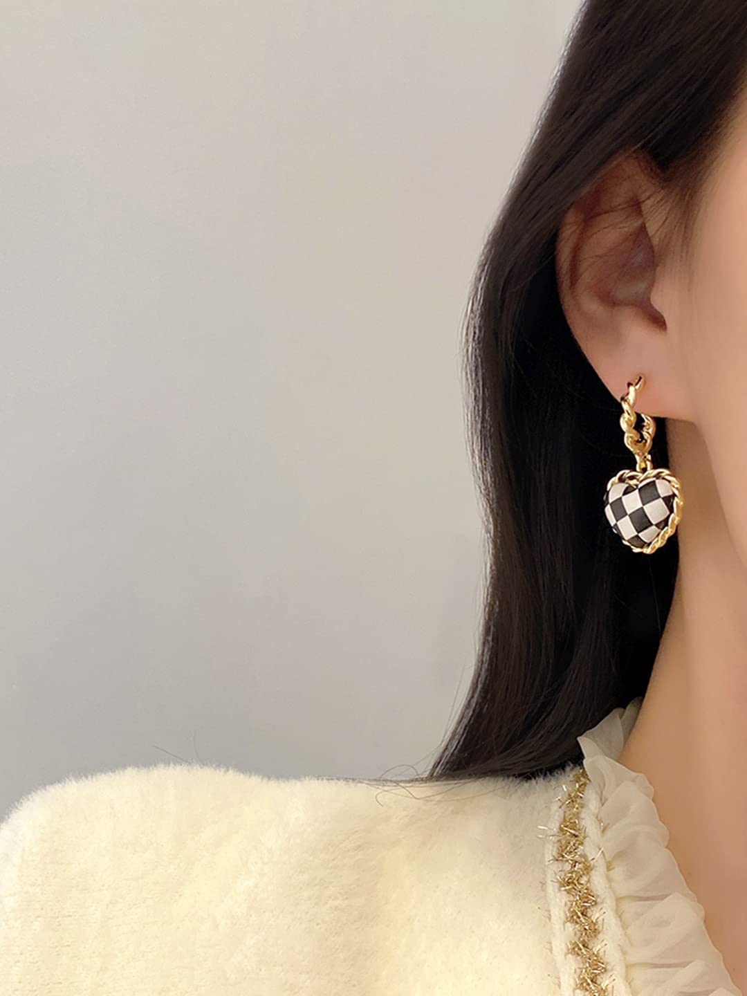 Yellow Chimes Earrings for Women and Girls Drop Earrings for Girls | Gold Toned Black & White Heart Designed Drop Earrings | Birthday Gift for girls and women Anniversary Gift for Wife