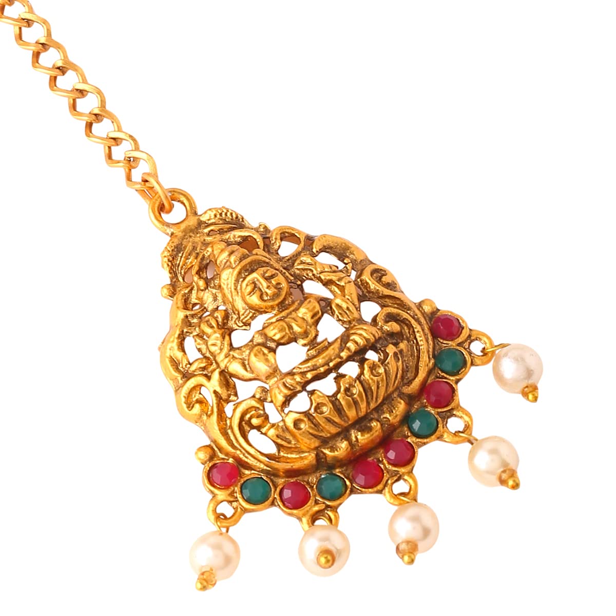 Yellow Chimes Jewellery Set for Women Gold Plated Traditional Temple Jewellery Set Antique Necklace Set with Earrings and Maangtikka for Women and Girls