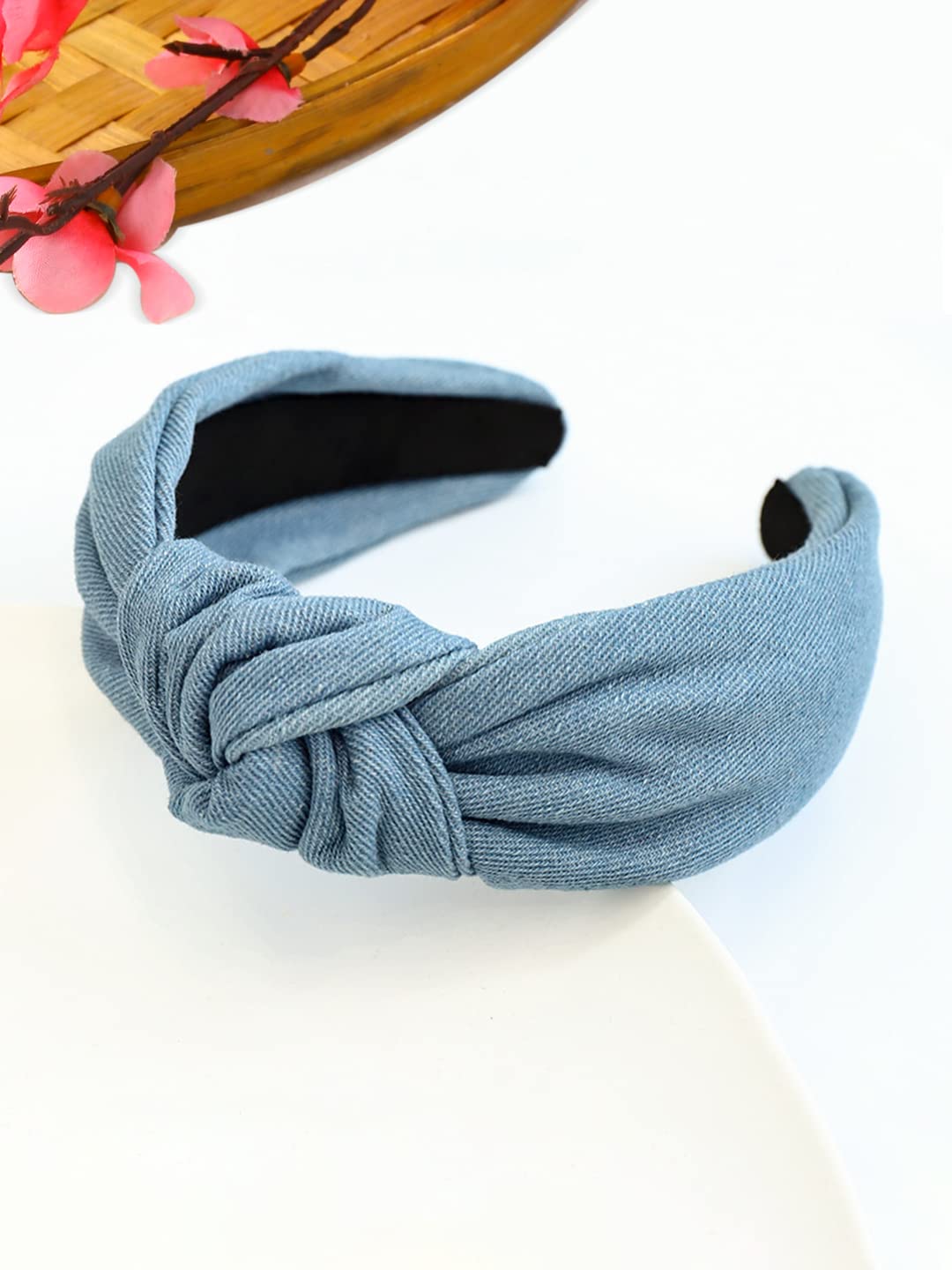 Yellow Chimes Hair Band for Women Girls Hair Accessories for Women Solid Denim Headband for Women Knot Fabric Hair Band for Girls Blue Headband Cross Knot Hair Bands Hair Accessories Gift for Women & Girls