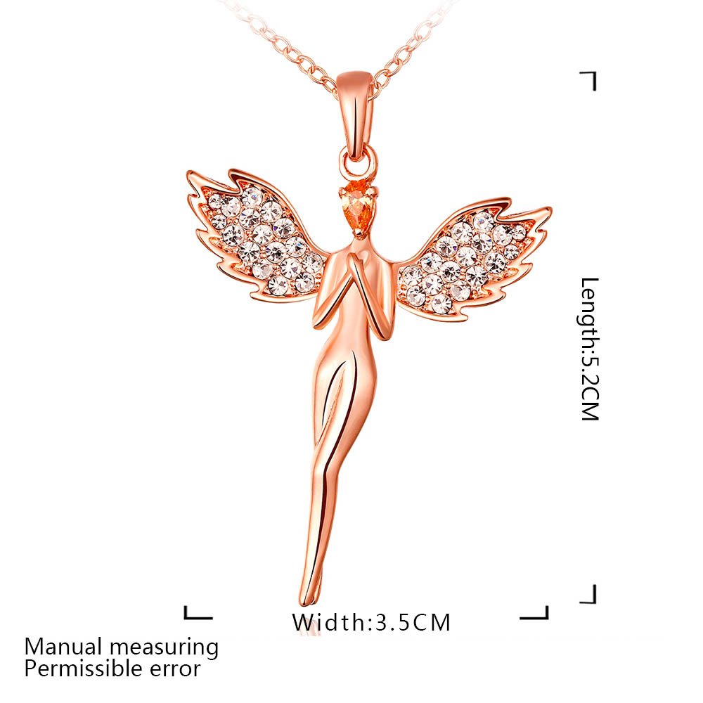 an Angel Pure Soul with Wings Pendant (Austrian Crystal Hallmarked 18K Rose Gold Plated) for Girls and Women by YELLOW CHIMES