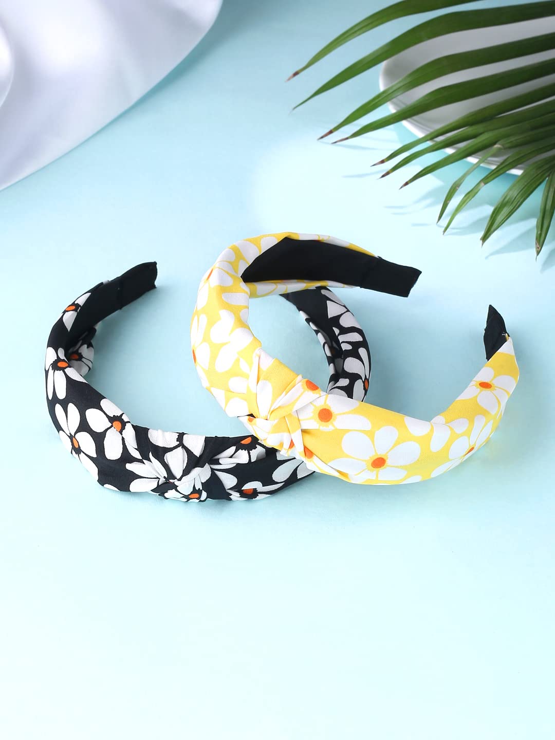 Yellow Chimes Hair Band for Women Girls Hair Accessories for Women 2 Pcs Headband for Women Knot Fabric Hair Band for Girls Twist Turban Headband Cross Knot Hair Bands Elastic Hair Accessories for Women