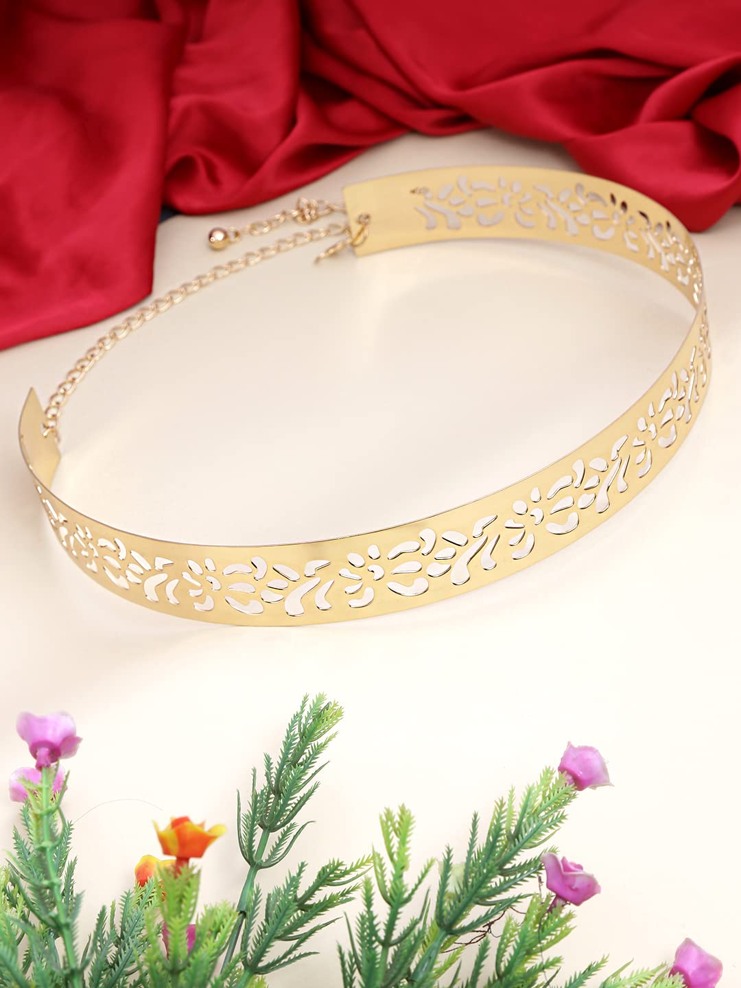 Yellow Chimes Latest Fashion Adjustable Kamarband Metal Waist Belt for Women and Girls (Design 3)