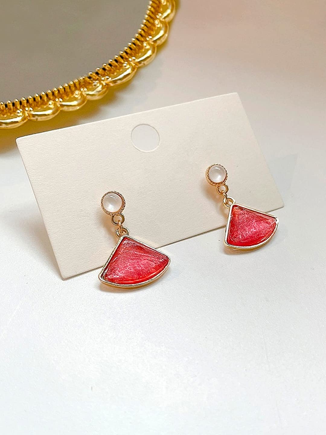 Yellow Chimes Earrings For Women Triangle shape Pink Color Crystal Studded Dangle and Drop Earrings For Women and Girls