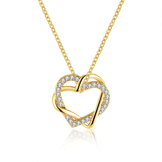 Yellow Chimes Heart Pendant for Women Embracing Hearts-in-Love 18K Real Gold Plated Austrian Crystal Pendant for Women and Girls.