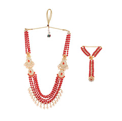 Yellow Chimes Jewellery Set for Women and Girls Traditional Kundan Dulhan Bridal Jewellery Set Red Beads Layered Choker Necklace Set for Wedding Gold Plated Bridal Set for Women
