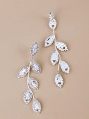 Yellow Chimes Earrings For Women Silver Tone Elegant Leaf Designed Crystal Studded Linear Drop Dangler Earrings For Women and Girls